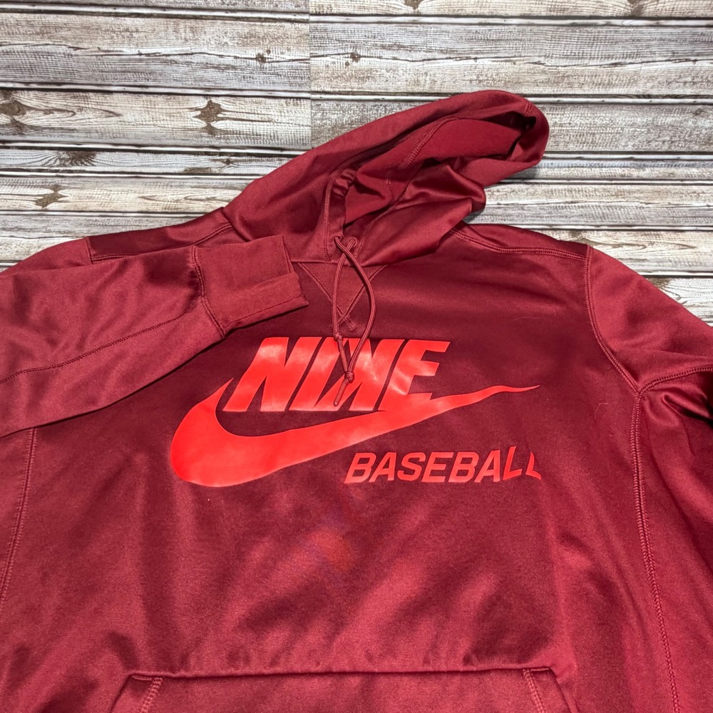 Nike Baseball Hoodie Mens Large Maroon Red Graphic Pullover Sweatshirt See Pics